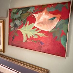 Vintage Moody Red and Green Signed Nature Painting